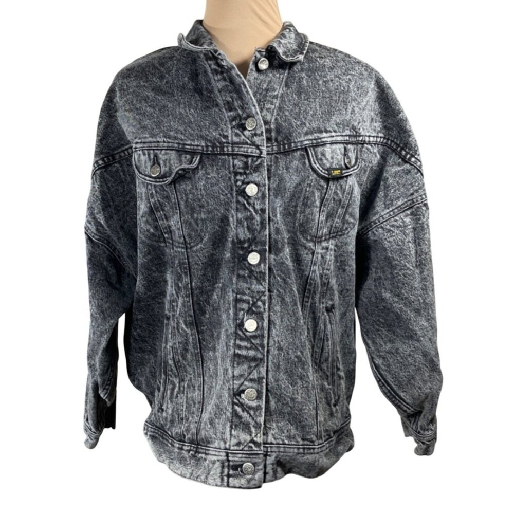 Lee Men's Denim Jacket Black Acid Wash Size S Small VTG (READ)